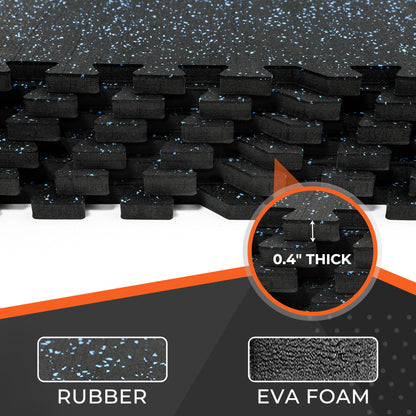 SUPERJARE 0.4'' Thick 36 Pcs 144 Sq Ft Rubber Top Exercise Equipment Mats, High Density EVA Foam Mats with Rubber Top, Interlocking Gym Flooring for Home Gym, Protective Workout Mat, Black/Grey