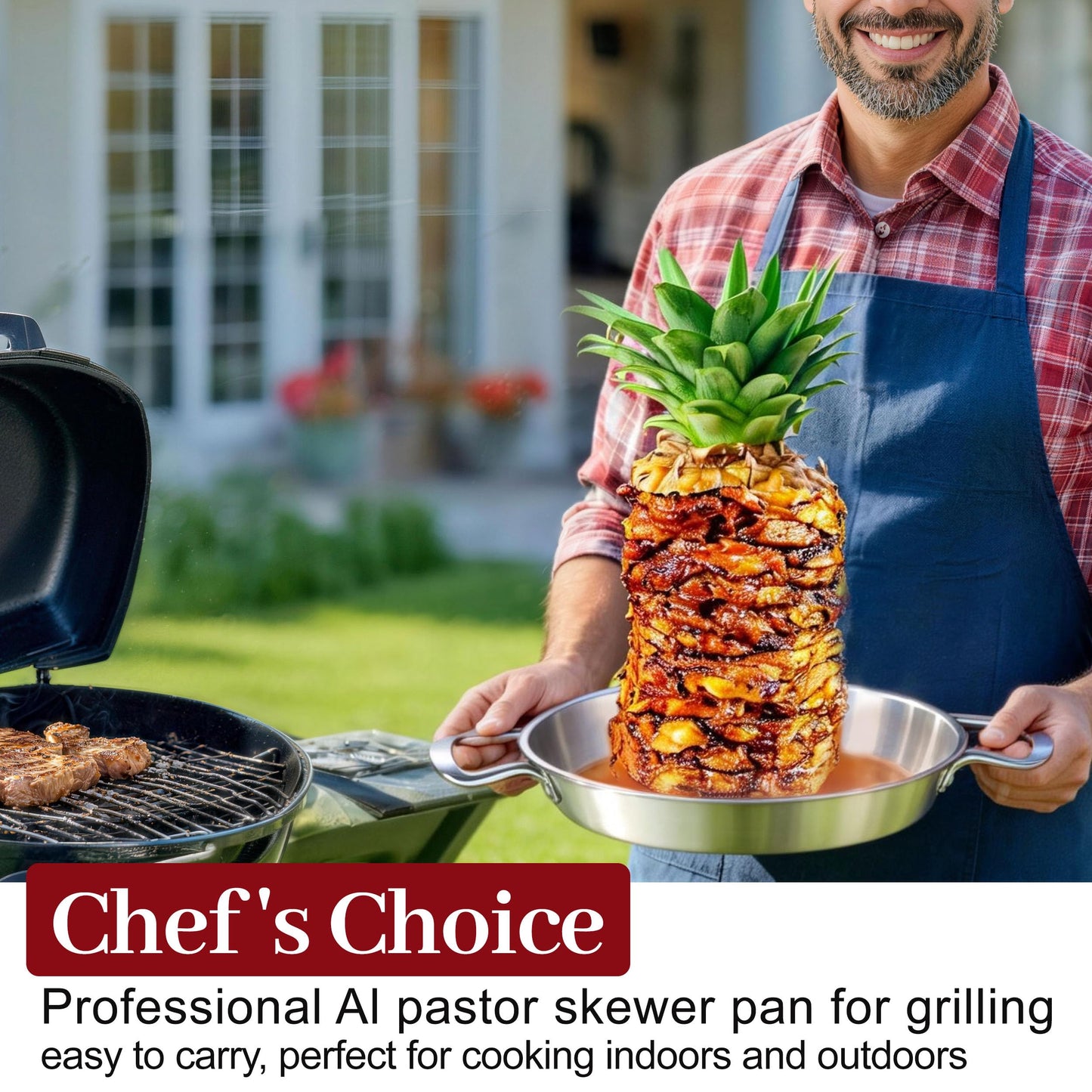 Al Pastor Skewer for Grill, HaSteeL Stainless Steel Shawarma Pan, Vertical Skewer Stand with 3 Removable Spikes(8"/10"/12") & Brush, Ideal for Tacos Al Pastor, Gyros, Shawarma Kebabs, Dishwasher Safe