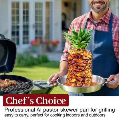 Al Pastor Skewer for Grill, HaSteeL Stainless Steel Shawarma Pan, Vertical Skewer Stand with 3 Removable Spikes(8"/10"/12") & Brush, Ideal for Tacos Al Pastor, Gyros, Shawarma Kebabs, Dishwasher Safe