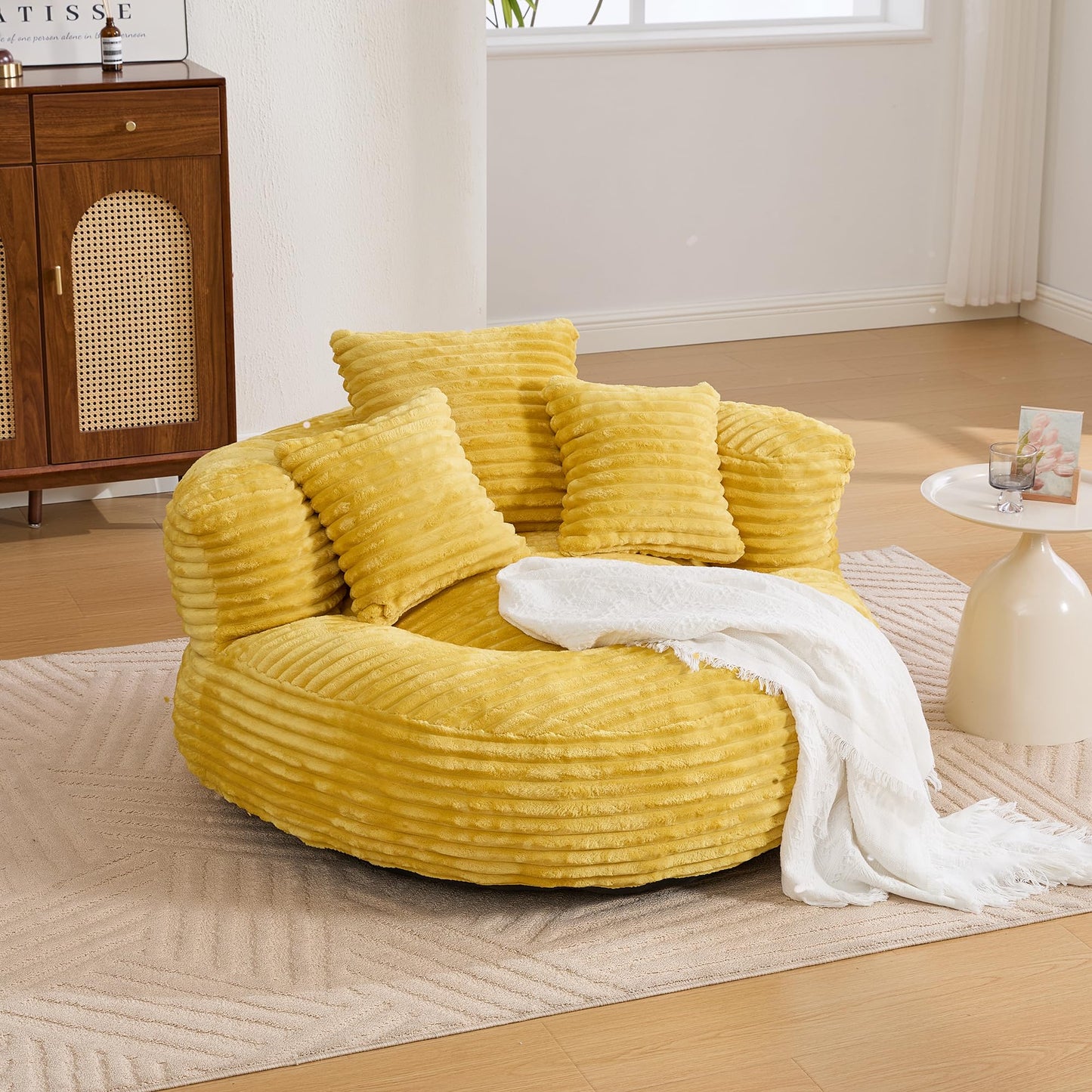 KEIKI Oversized Bean Bag Sofa Chair with Armrests & Pillows, Corduroy Beanbag Chair for Adults & Teens, Memory Foam Lazy Sofa No Assembly, Cozy Dorm Room & Apartment Furniture