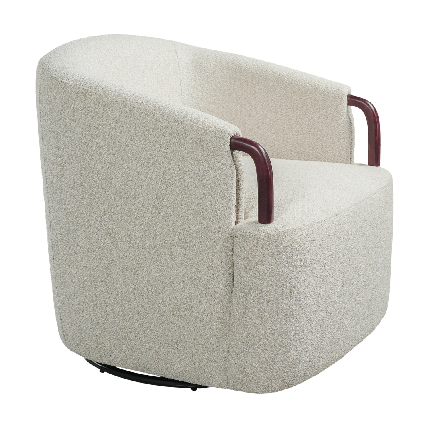 Christopher Knight Home Shiza Modern Swivel Chair with Solid Wood Base, Comfy Swivel Accent Chair with Curved Design, Soft Boucle Upholstered Lounge Sofa Chair for Living Room/Bedroom, Beige