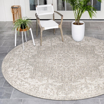 Unique Loom Jill Zarin Outdoor Collection Area Rug - Dubai (13' Round, Gray/ Ivory)