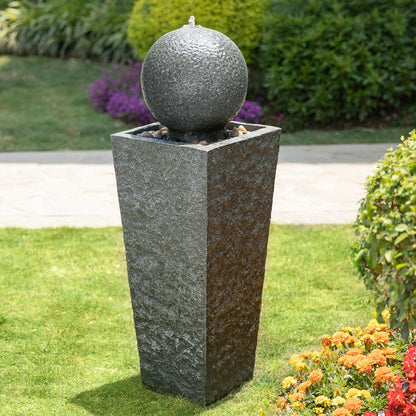 Glitzhome Outdoor Water Fountain with LED Light, Oversized Modern Sphere Pedestal Water Fountain with Submersible Pump, Outdoor Fountains Garden Waterfall for Patio Deck Porch, 40.25" H