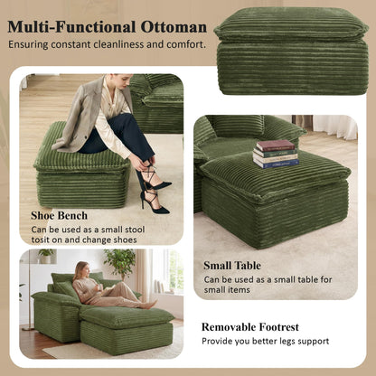 KEIKI 63" Oversized Lounge Sofa Chair with Ottoman, Deep Seat Cloud Couch Bed, Modular 1-Seater Sectional Sleeper Sofa, No Assembly Corduroy Couch for Reading Nook & Cozy Corner