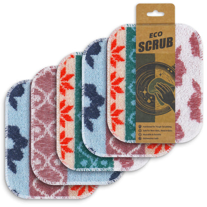 Amarelle GEN II Dish Washing Scrubbers (5-Pack), Made in Green Kitchen Scrubbers for Dishes, Non Scratch Pot & Pan Scrubber, Dual-Sided Heavy-Duty Scouring Pads, Reusable (Nordic Folk)