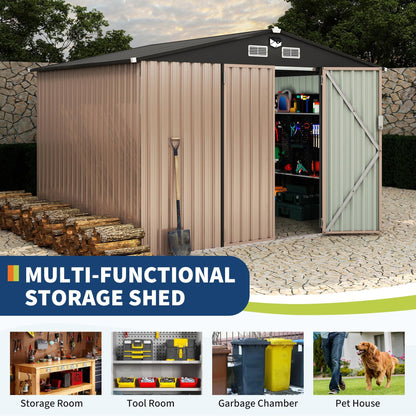 8x10 FT Metal Shed Outdoor Storage Shed with Solar Light, Lockable Door, Air Vents, Utility Sheds & Outdoor Storage, Durable Outside Storage Sheds for Backyard Patio Lawn