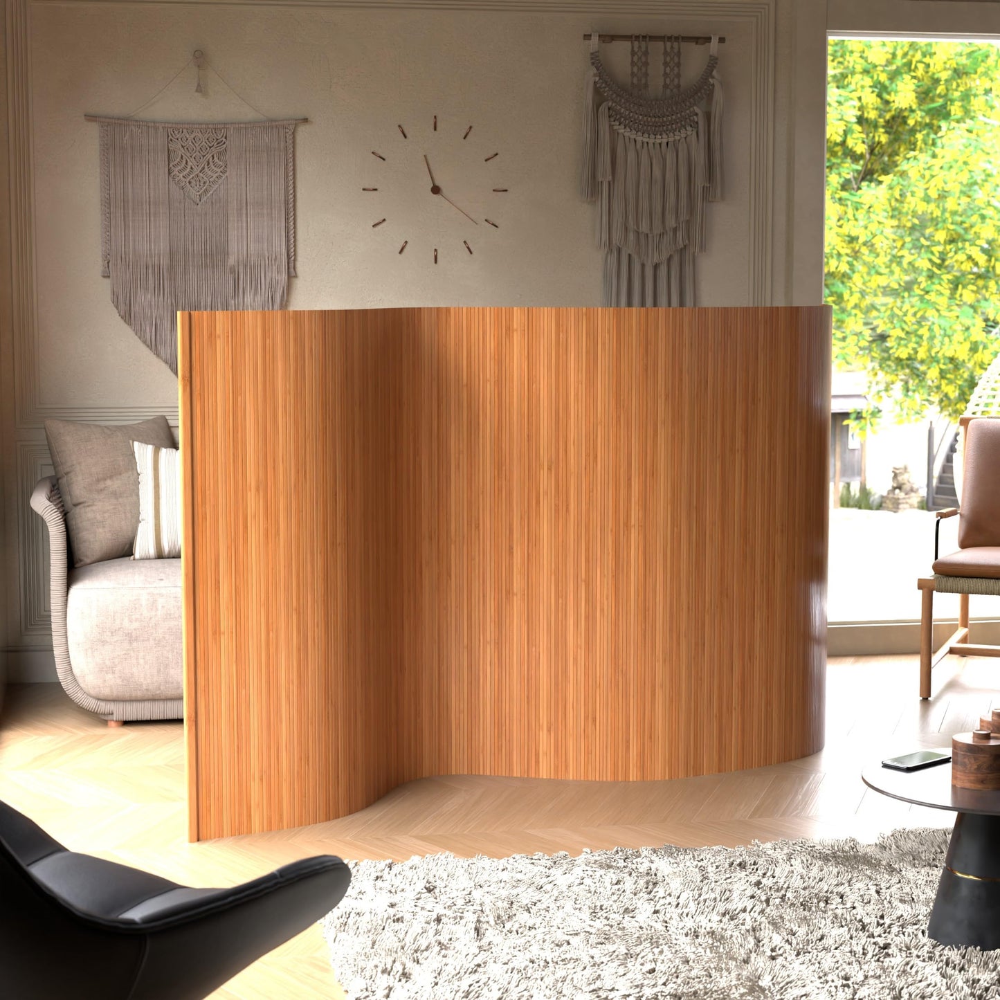 Red Lantern 4 ft. Short Bamboo Wave Screen - Natural