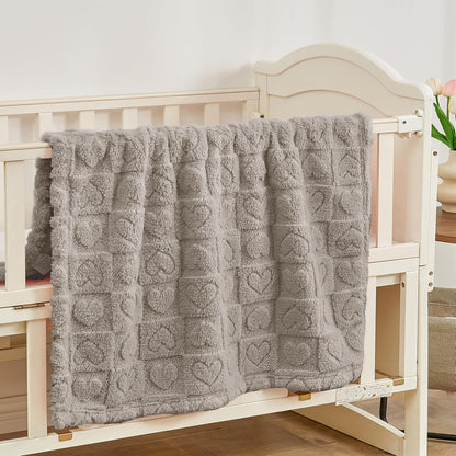 Yurhap Fleece Baby Blanket - Ultra Soft Heart Checkered Design | Cozy 30"x40" Infant Receiving Gift (Oxford Tan)