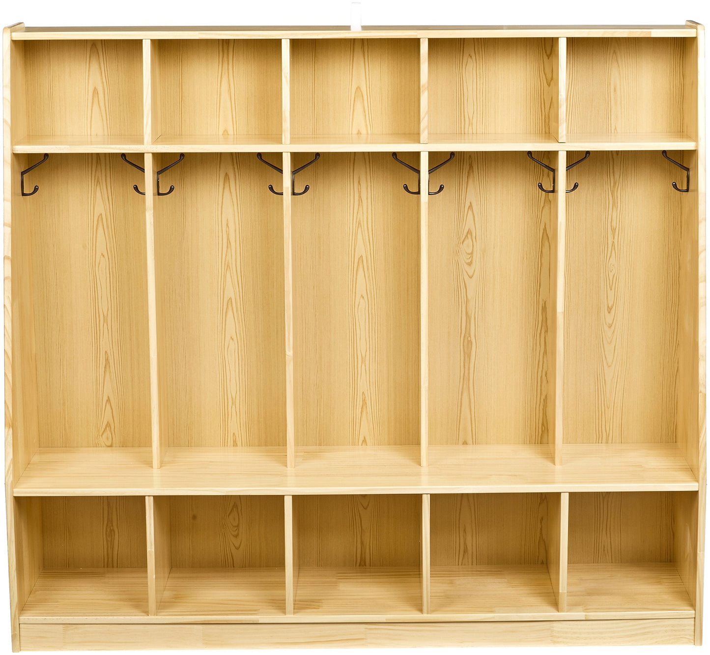 Amazon Basics Coat Locker, 5-Section with Bench, Daycare Classroom Furniture, Backpack Storage, 13"D x 54"W x 48"H, Natural Finish, Solid Pine Wood, Mudroom Furniture with Hooks for Home