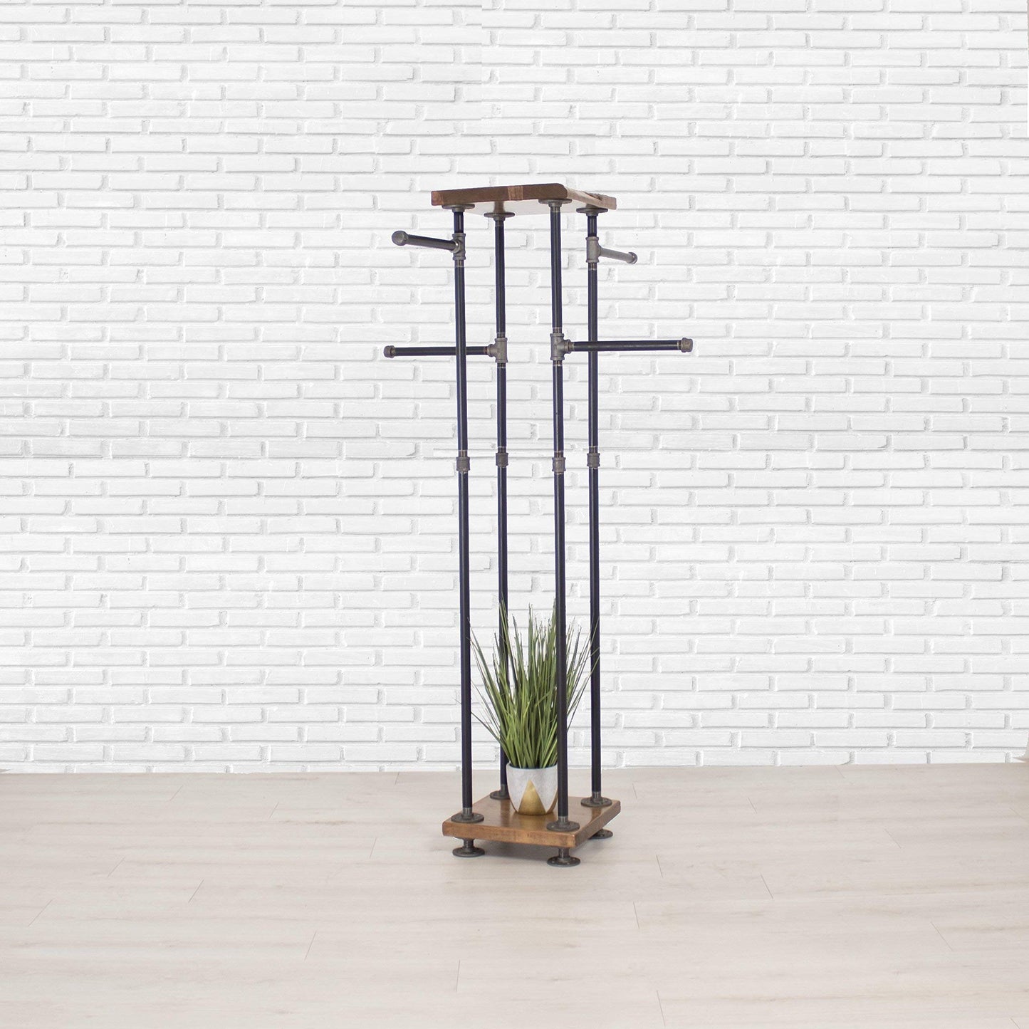 William Roberts Vintage Industrial Pipe and Wood Clothes Rack 4-Way, Garment Rack, Clothing Rack, Closet Organizer, Clothing Storage and Display