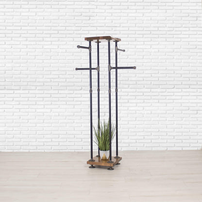William Roberts Vintage Industrial Pipe and Wood Clothes Rack 4-Way, Garment Rack, Clothing Rack, Closet Organizer, Clothing Storage and Display