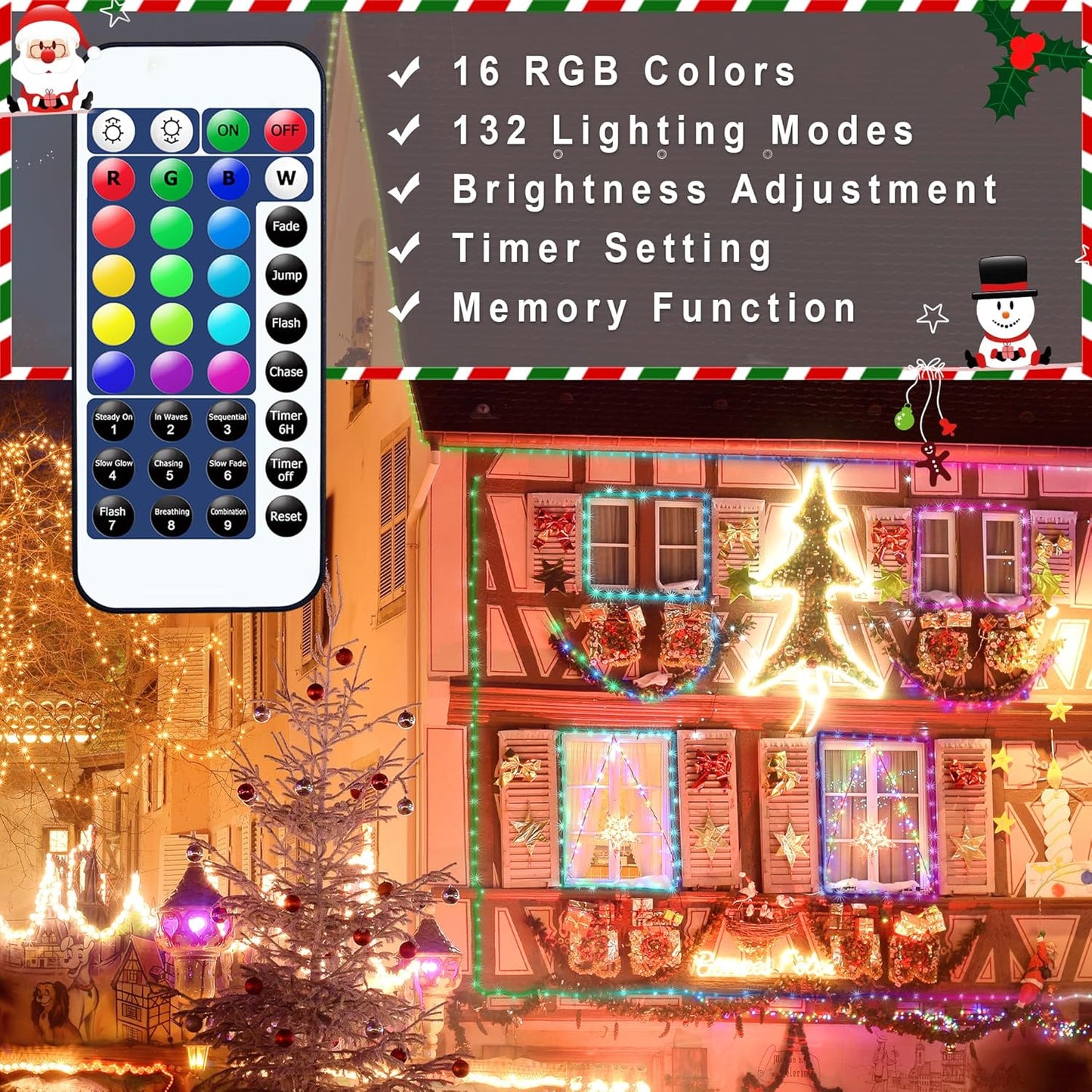 OMIKA 120 LED Rope Lights Plug in, 40ft Waterproof Outdoor String Light with Remote Timer for Party Decor
