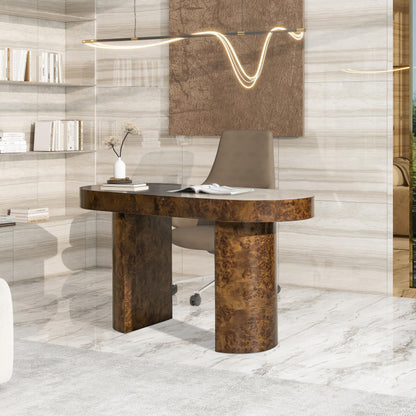 Jennifer Taylor Home Jesse 55.5" Single Drawer Oval Computer Desk, Dark Brown Burl Wood