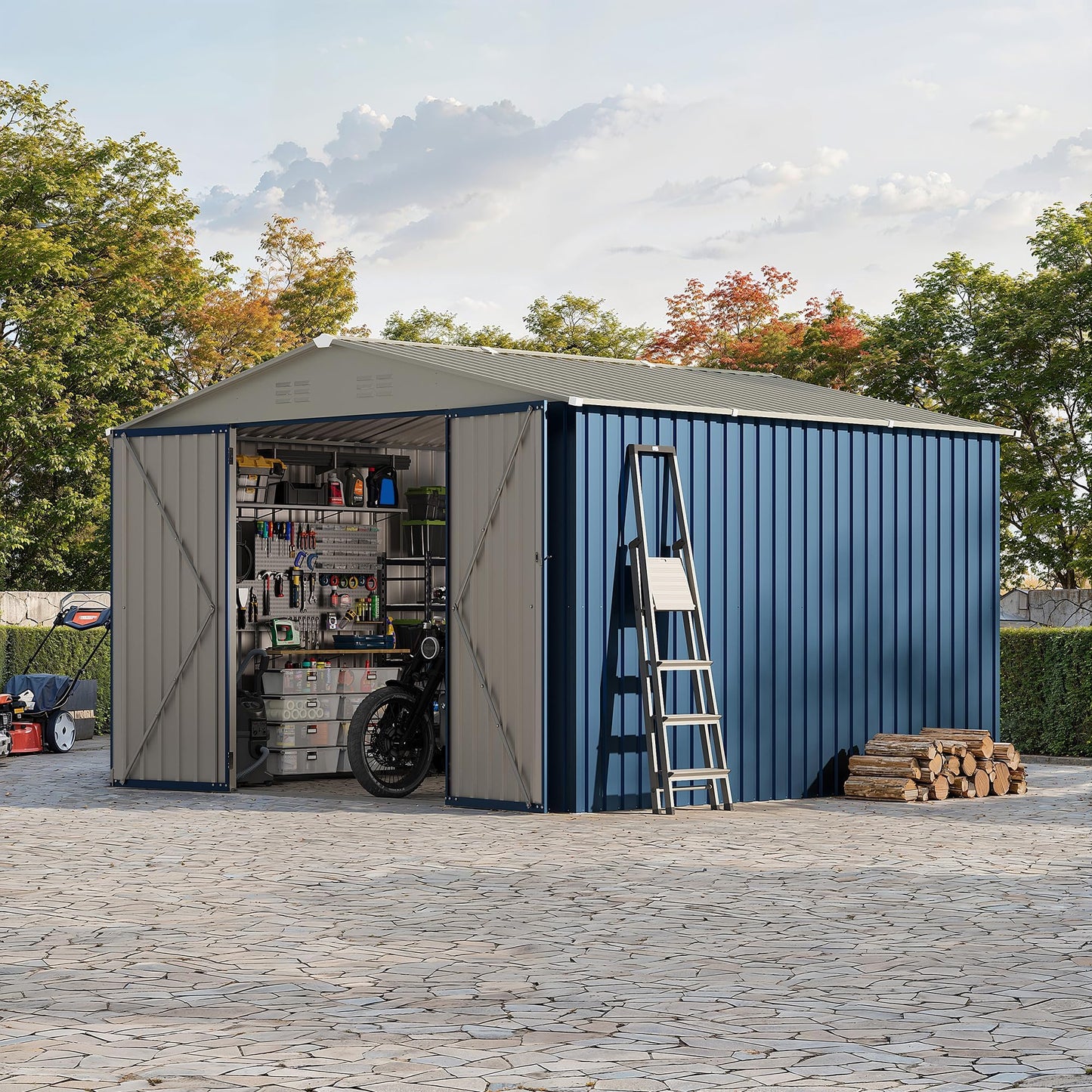 10 X 10 FT Outdoor Storage Shed,Metal Garden Sheds&Outdoor Storage, Lockable Gable Roof Garden Tool Shed, All-Weather Resistant Storage Unit for Bikes, Ladders, Patio Supplies & Garden Essentials