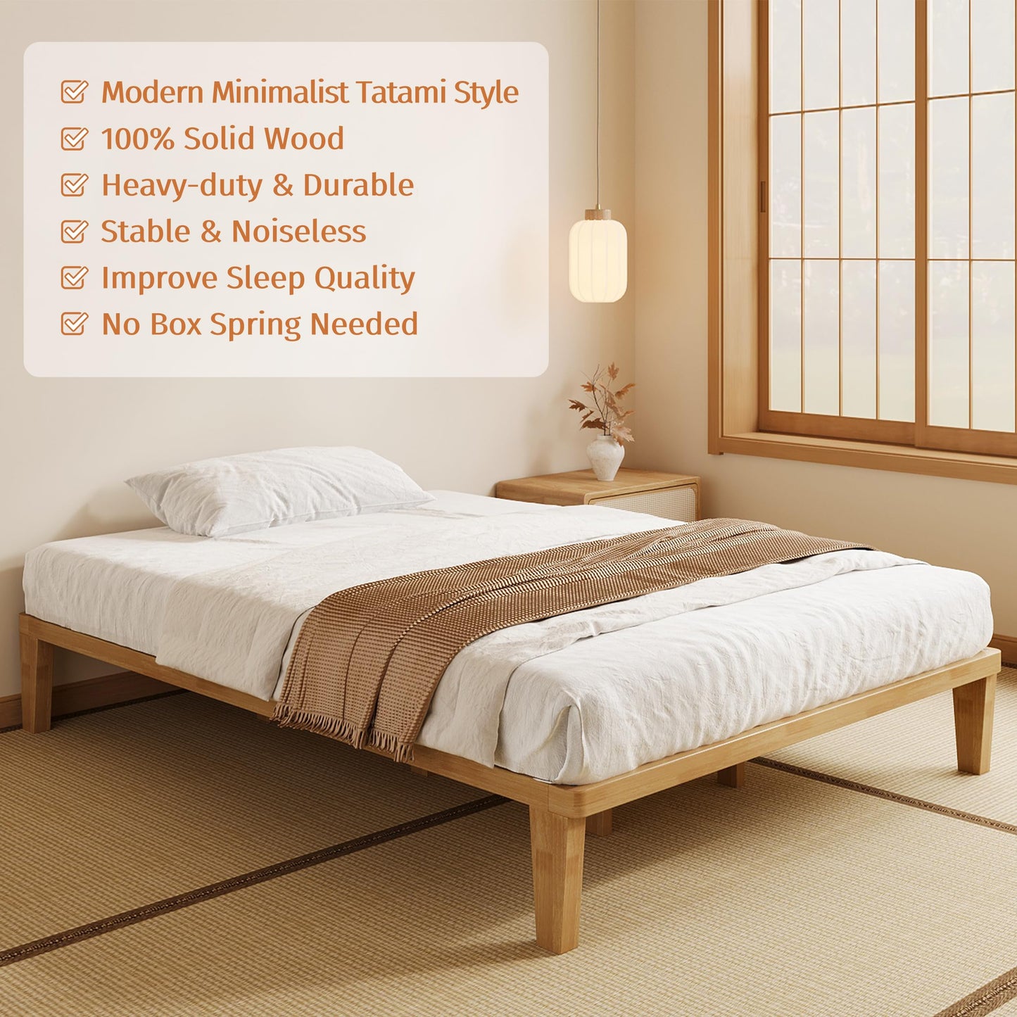 IOTXY California-King Platform Bed Frame - 12 Inch Solid Wood Mattress Foundation Base with Heavy-Duty Support Slats & Legs, Rubberwood California King Size Bedframe