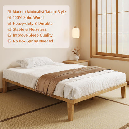 IOTXY California-King Platform Bed Frame - 12 Inch Solid Wood Mattress Foundation Base with Heavy-Duty Support Slats & Legs, Rubberwood California King Size Bedframe