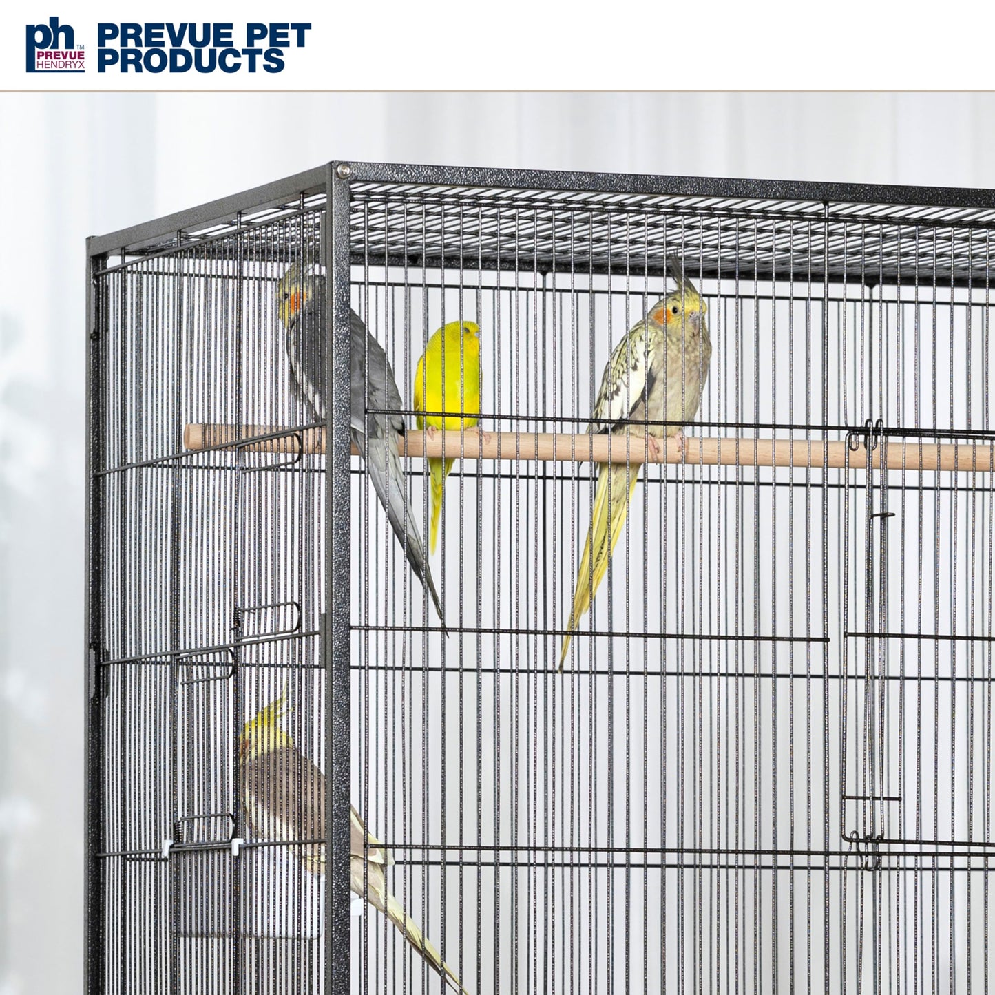 Prevue Hendryx Pet Products Wrought Iron Flight Cage - Big Rolling Bird Cage for Parakeets, Cockatiels, Conures, Lovebirds, Canaries, Finches, Parrotlets, & Caiques, 5 Ft - X-Large, Hammertone Black