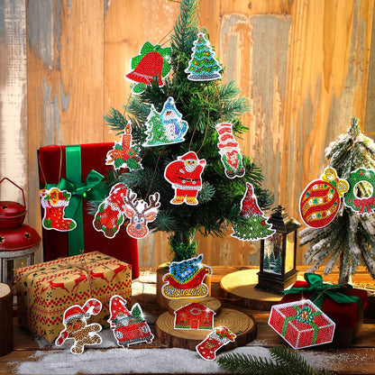 Hungdao 64 Pcs Diamond Art Christmas Ornaments Kits Diamond Art Painting Kits DIY Keychains for Adults 5d Bulk Winter Hanging Ornament Snowman Santa Claus Home Xmas Tree Craft Gift Decor(Classic Red)