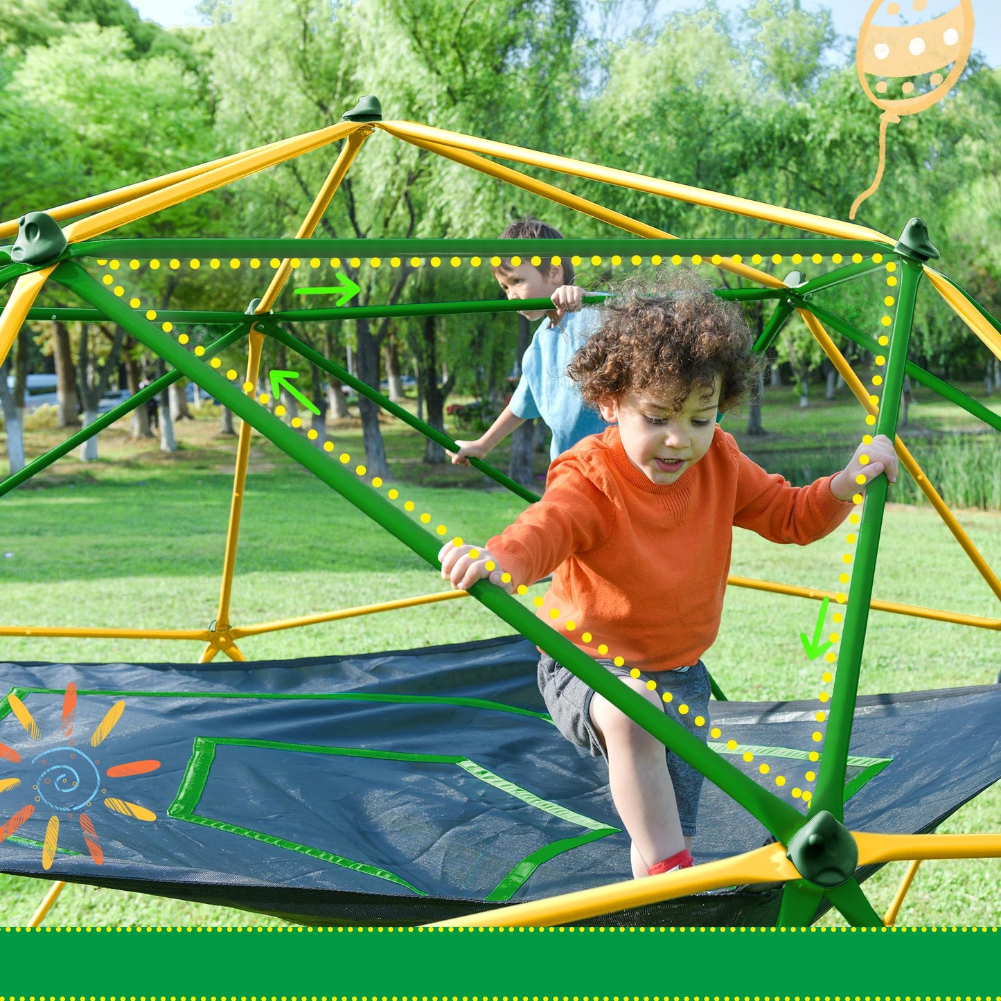 Virubi 12 FT Dome Climber, Outdoor Playground Climbing Dome Jungle Gym for Kids 3-10 Supporting 1000lbs, Easy Assembly Geometric Dome