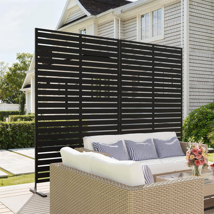 Garvee 72" H x 47" W Outdoor Metal Privacy Screen, 6FT Decorative Privacy Fence Freestanding Panels with Stand, Room Dividers, Patio Metal Screen Panel for Garden Yard Balcony Deck, Black