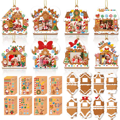 EASUTE 32 Pack Christmas Picture Frame Craft Kits - DIY Gingerbread House Photo Frame Hanging Ornaments for Xmas Tree Holiday Decorations, Classroom Activities & Home Art Projects