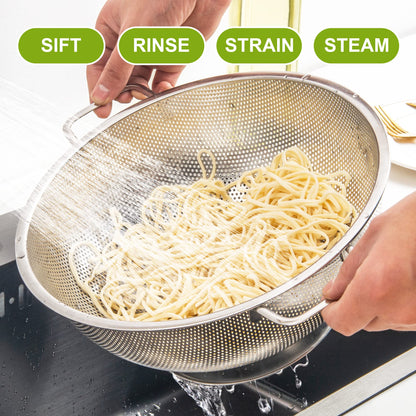 Gulex Colander Stainless Steel 5-Quart, Strainer for Kitchen Food, Dishwasher Safe