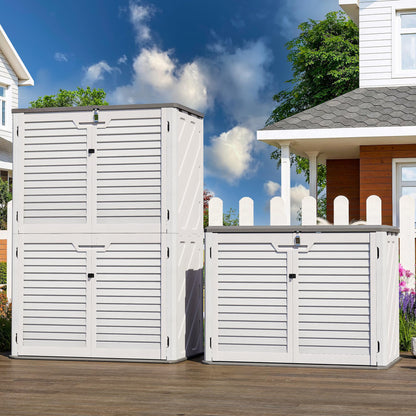 WillowLume 65 Cu.Ft Outdoor Storage Shed, Lockable Outdoor Vertical Resin Storage Cabinet with Floor, All-Weather Waterproof Shed for Garden, Backyard, Pool (65 cu ft - Shelf Kit)