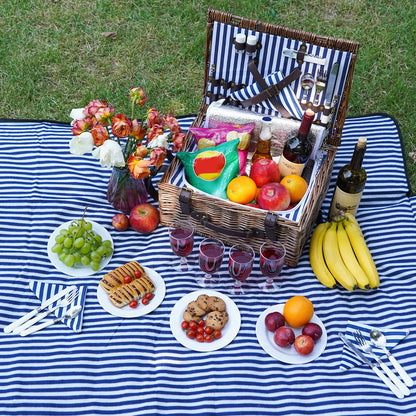 Picnic Basket for 4 Persons - Baskets with Cooler and Picnic Blanket, Classical Wicker Picnic Basket with Waterproof & Sand-Proof Beach Mat,Willow Hamper Service Gift Set