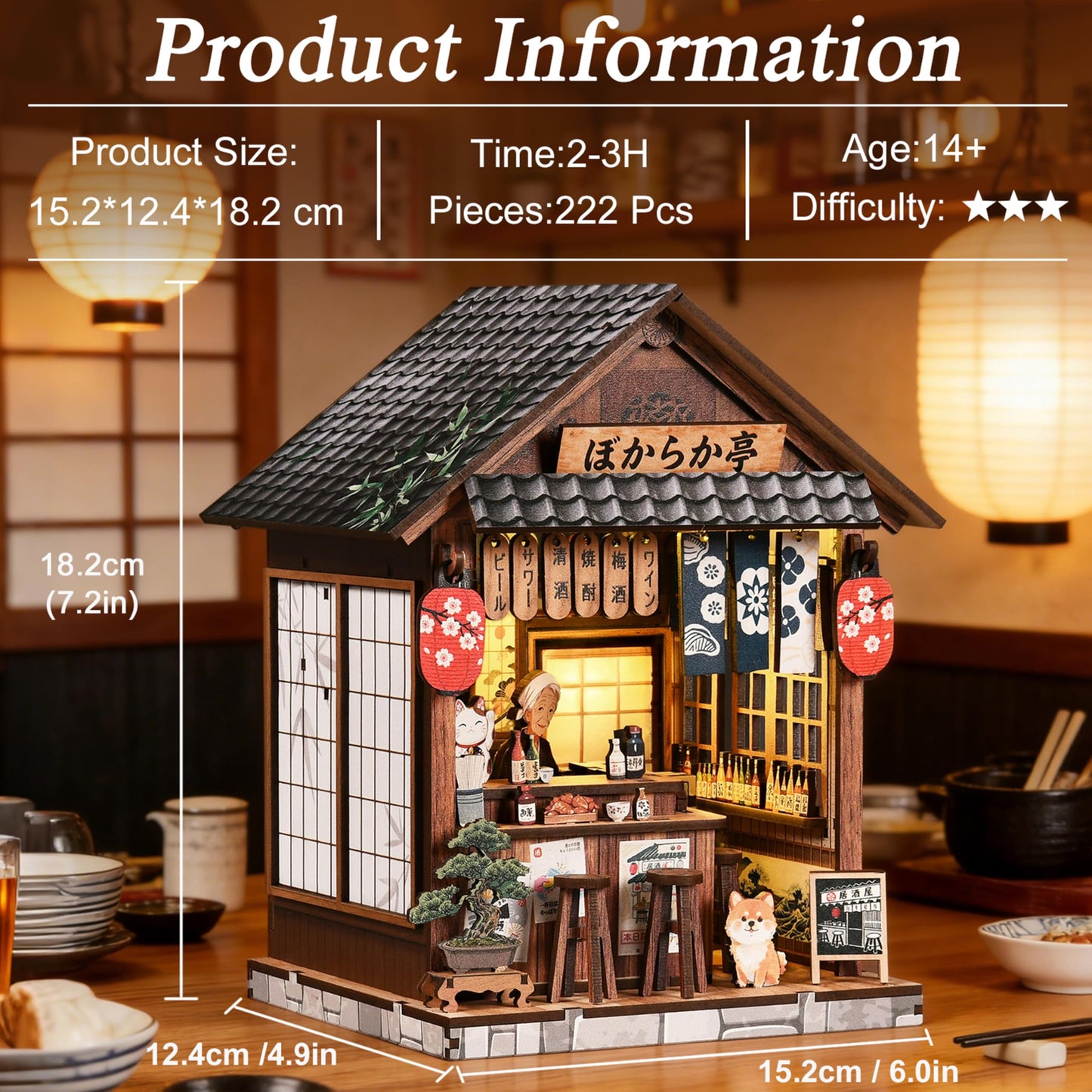 ISSEVE Japanese Booknook Kit DIY Miniature House Kit Book Nook Japan, Book Nook Kits for Adults, Creative Bookshelf Insert Decor, 3D Wooden Puzzle, Gifts for Crafts Book Lovers (Japanese Izakaya)