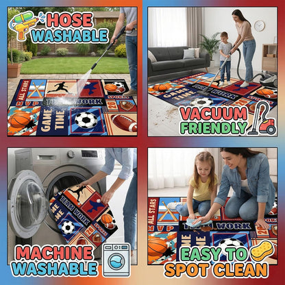 3x5 BATATADOCE Sports Rug for Boys Bedroom - Feet Basketball Football Soccer Baseball Area Rug for Kids Room Playroom