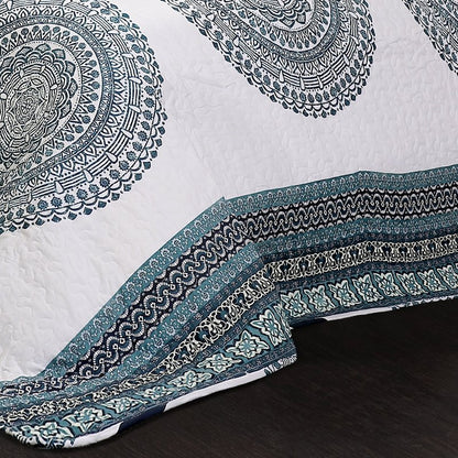 Lush Decor Shaila Medallion Quilt | Mandala Print Reversible 3 Piece Bedding Set - King - Blue