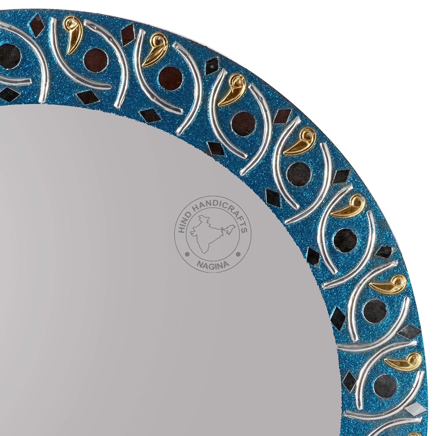 Hind Handicrafts Round Wall Mirror - Round Mirror, Rustic Accent Mirror for Bathroom, Entry, Dining Room, & Living Room. Metal Round Mirror for Wall (Turquoise 1, 16" x 16")