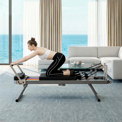 Casaphoria 78'' Pilates Reformer, Foldable Pilates Machine for Home with Dual Resistance and Adjustable Height, Home Pilates Equipment for Beginners to Advanced, Supports Up to 330 lbs(Black)