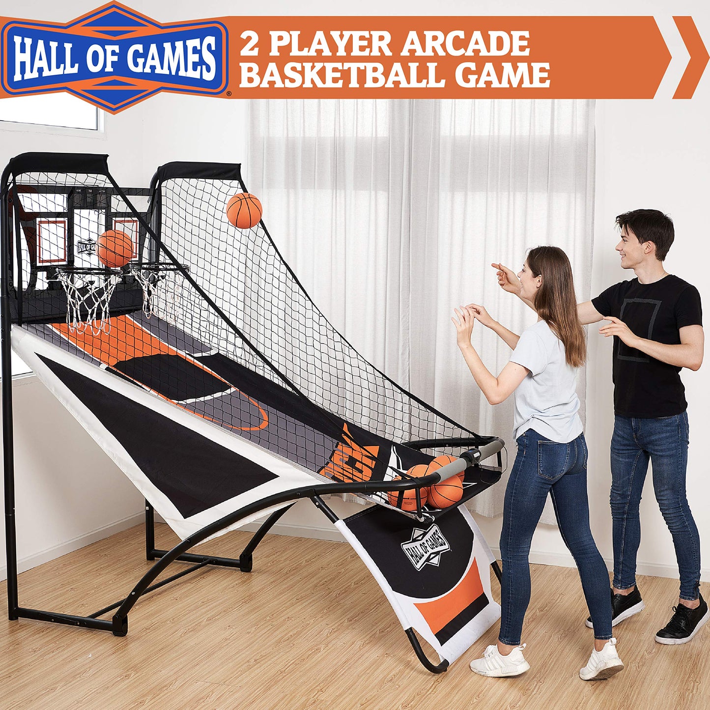 Hall Games Premium Arcade Basketball Shootout - Heavy-Duty Foldable Indoor Arcade Game with Shatterproof Pro-Style Backboard – 2 Player Foldable Basketball Arcade Game