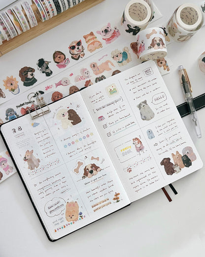 WT Tail Waggers Washi Tape Sticker Set, 4 Rolls, Original Designs, Cute Pet-Themed Decorative Tape for Scrapbooking, Journaling, Planners & DIY Crafts