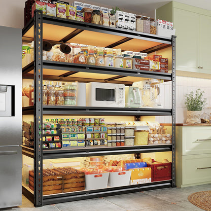 REIBII 48" W Garage Shelving 3020LBS Storage Shelves 5 Tier Industrial Shelving Adjustable Metal Storage Shelves for Garage, Basement, Warehouse, Commercial, Easy Assemble, 48" W x 72" H x 24" D, 2PC
