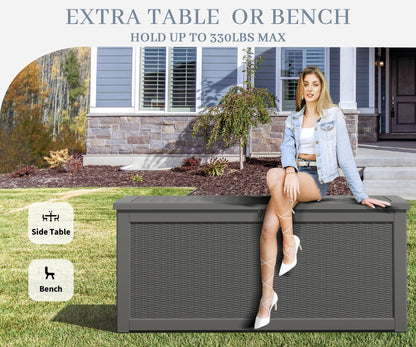 NUNU LAB 260 Gallon Outdoor Storage Box,Resin Large Sturdy Deck Box, Backyard Outside Storage Box Waterproof with Double Wall Panels,Package Delivery Garden Outdoor Hose