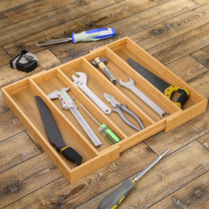 Fibogollo Expandable Kitchen Drawer Organizer,Bamboo Silverware Organizer,Adjustable Flatware Tray for Utensils(16.92 * 13.30~22.83 * 1.96)