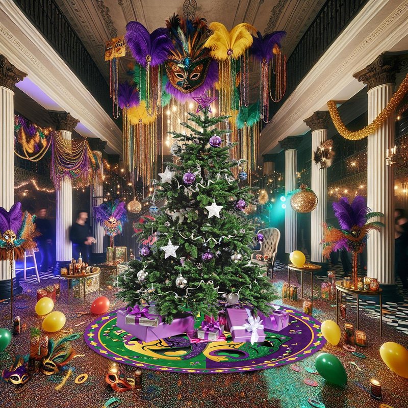 Blosssound Mardi Gras Tree Skirt 36 Inch Carnival Tree Mat Masquerade Party Decor Carpet Mardi Gras Theme Decoration for Home Office Masquerade Holiday Party Decoration