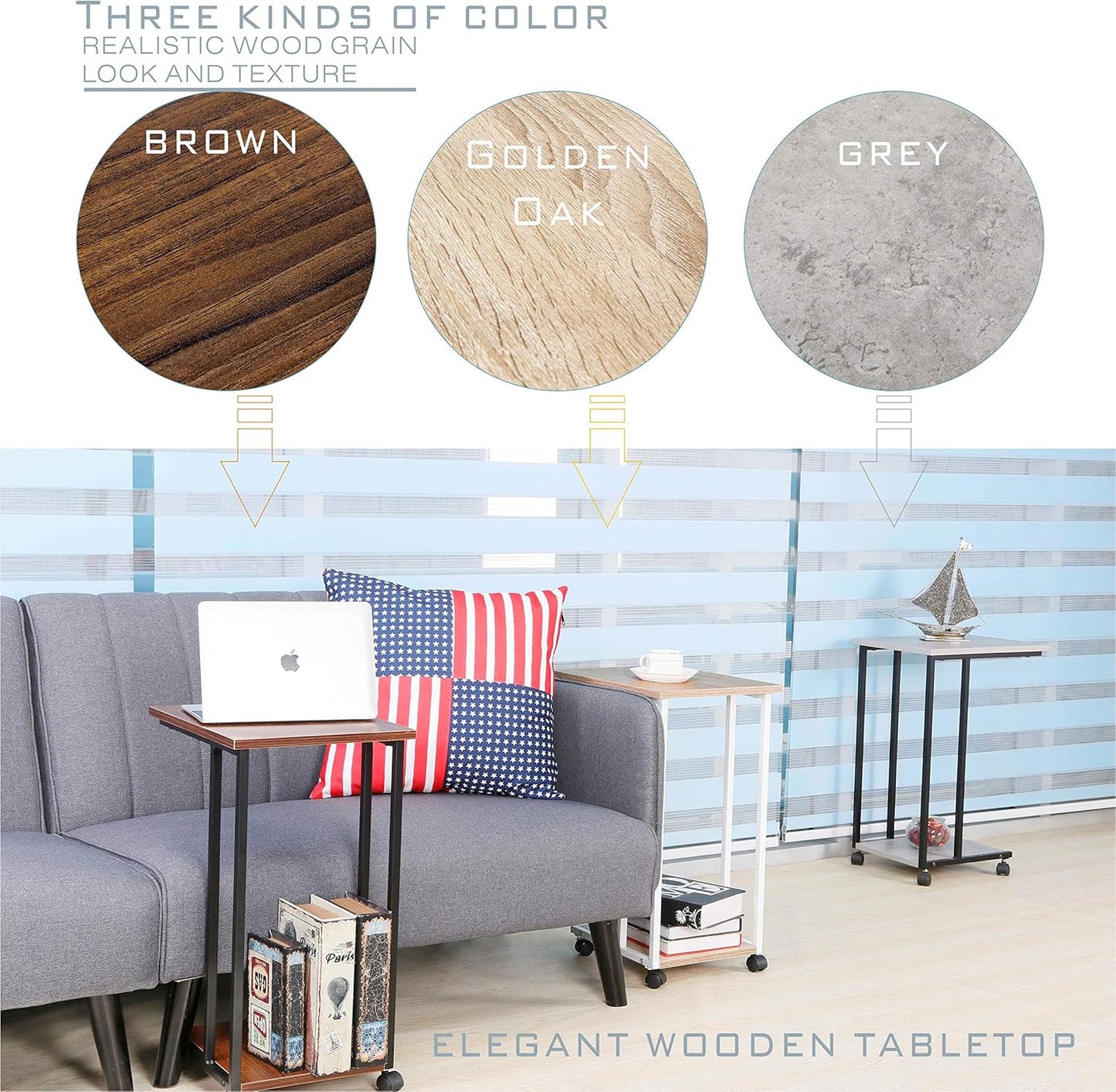 Compact Oak/Wht C Table for Sofa - Ideal Snack & Laptop Stand for Small Spaces