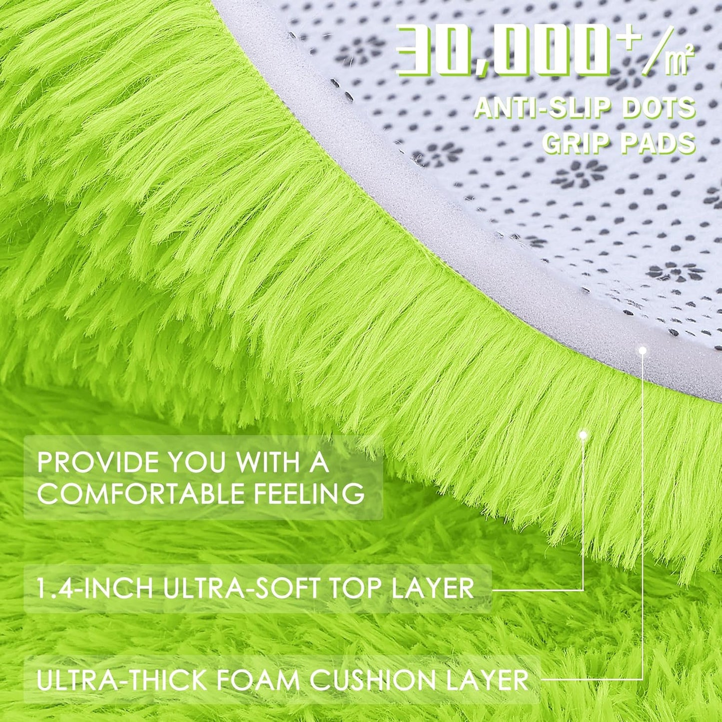 OLANLY Machine Washable 2x6 Runner Rug - Soft Fluffy Shaggy Design for Bedroom & Hallway | Lime Green Home Decor
