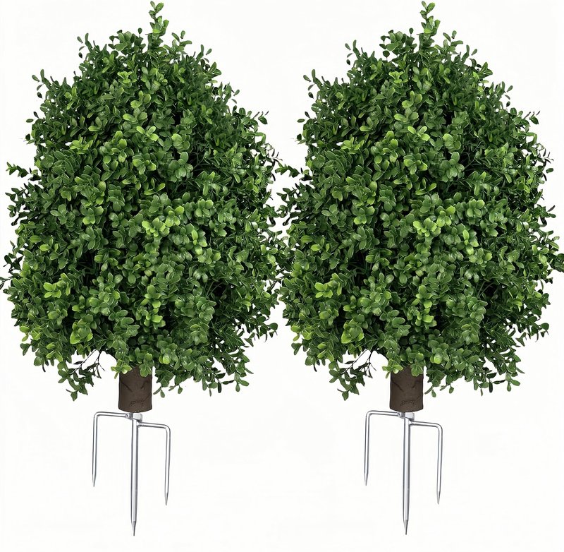 QIANYUN Boxwood Topiary Bush – Artificial Shrubs for Outdoors, Artificial Boxwood Topiary Ball Tree, UV Resistant Evergreen for Front Porch, Garden, Yard & Balcony Decor