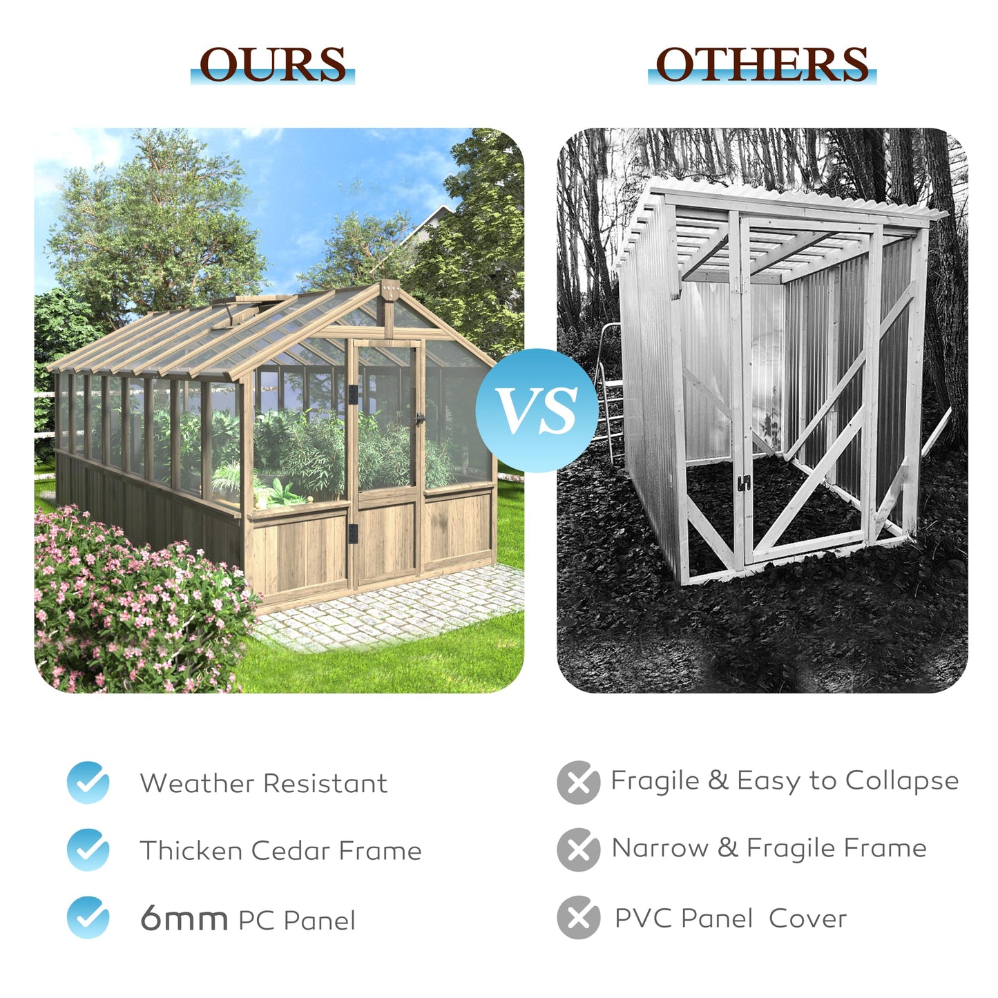 MUPATER 8 x 16 FT Wooden Greenhouse for Outdoor, Heavy Duty Greenhouse Kit with Window Vent and Lockable Door, Walk-in Green Houses for Patio, Garden, Backyard and Lawn, Brown