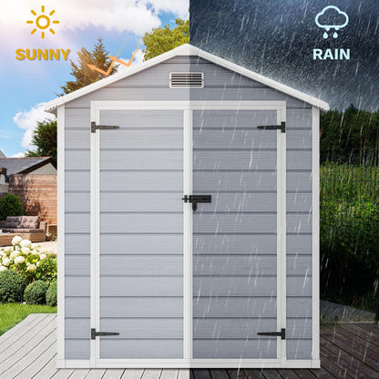 DWVO 6.2x3.4 FT Outdoor Resin Storage Shed with Reinforced Floor, All-Weather Bike Storage Shed with Lockable Door, Window and Vent, Waterproof Plastic Tool Storage for Garden, Backyard, Patio, Lawn
