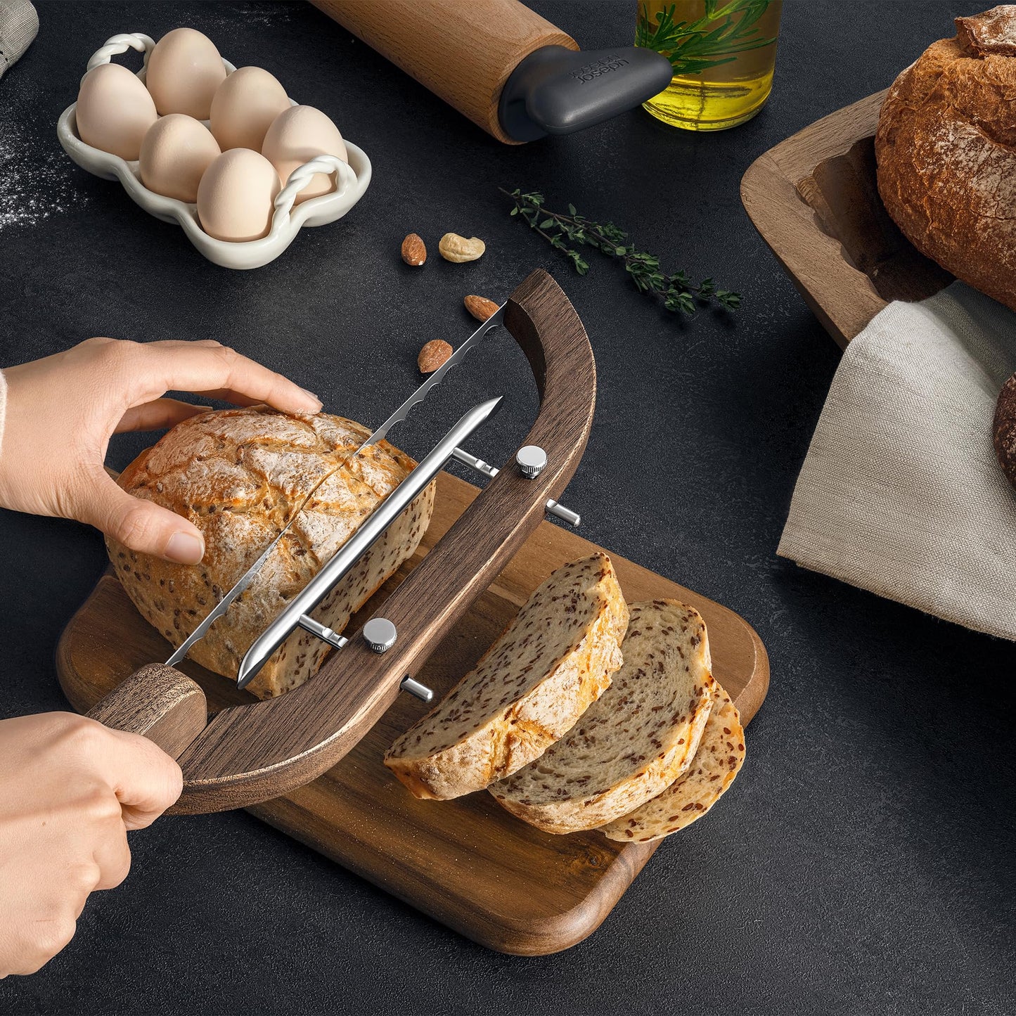 Adjustable Bread Bow Knife for Perfect Slices, Premium Wooden Frame, Tool-Free Blade Replacement, Multi-Thickness Cutter for Homemade Bread, Sourdough, Bagels, Loaves - Australian Mountain Ash