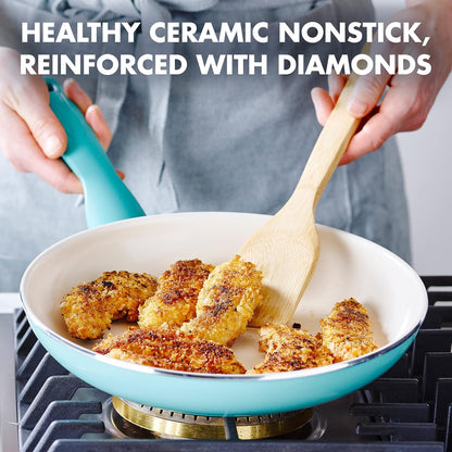 GreenPan Rio Healthy Ceramic Nonstick Frying Pan Skillet, 10", PFAS-Free, Dishwasher Safe, Turquoise