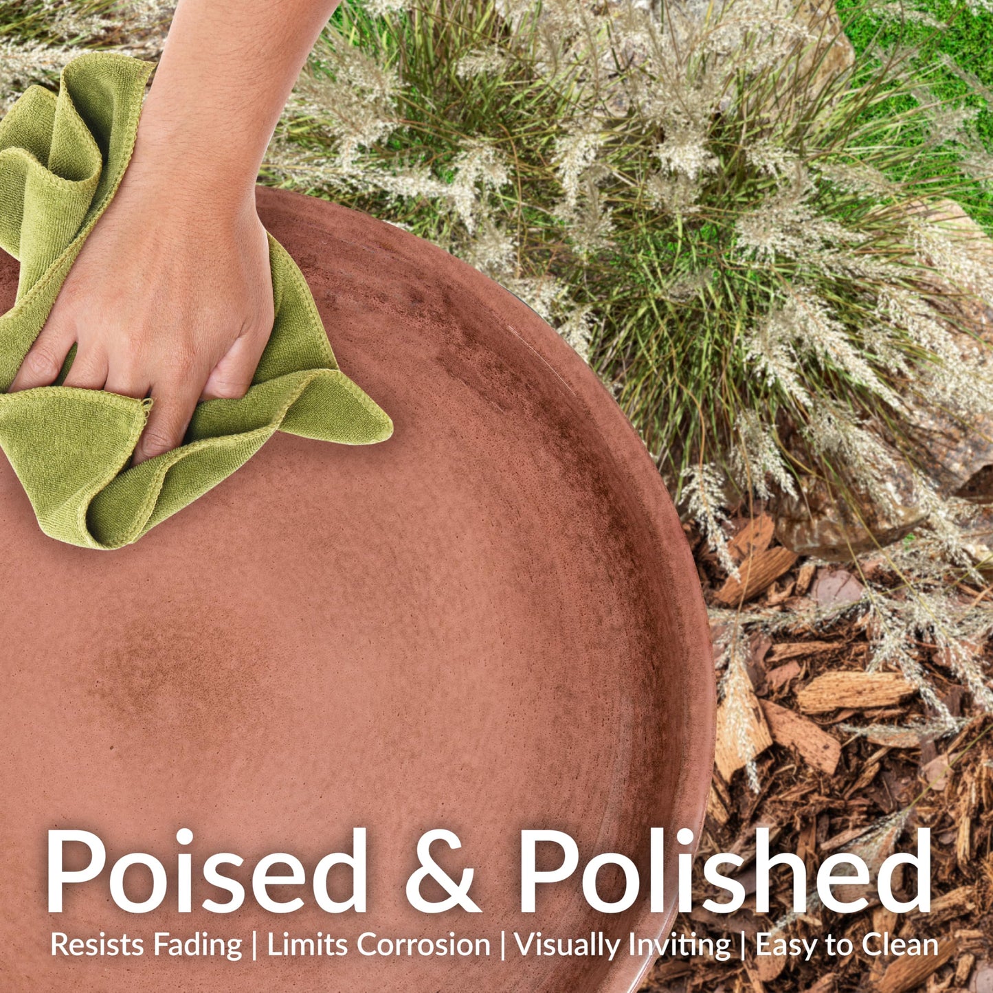 Sunnydaze Gleeful Garden 23" Iron Pedestal Bird Bath for Outside - Modern Shallow Basin Birdbath for Outdoors with UV-Protected Rust-Resistant Finish for Patio, Garden, Yard Decor - Canyon Clay Glaze