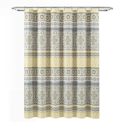 Lush Decor Nesco Stripe Shower Curtain Single 72" W x 72" L Yellow & Gray - Fabric Shower Curtains for Bathroom - Yellow Bathroom Curtain - Boho Decor