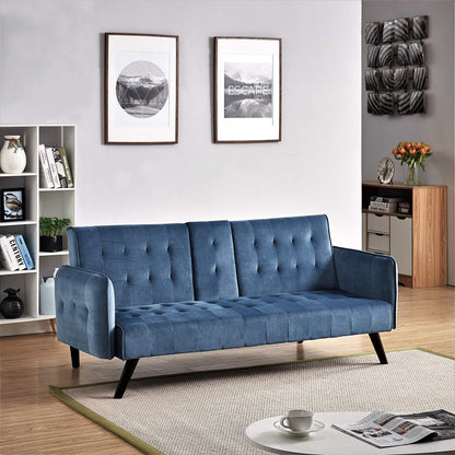 Container Furniture Direct Mid-Century Modern Velvet Uphostered Sofabed, Blue Mist