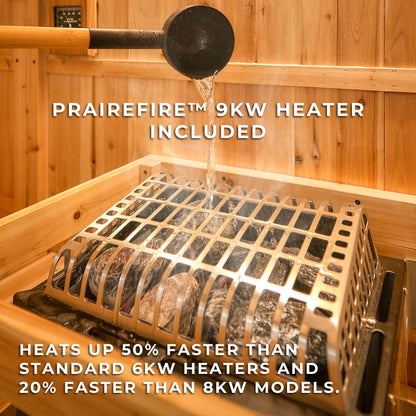 Backyard Discovery Paxton 2-4 Person Traditional Cedar Outdoor Barrel Sauna with Electric Sauna Heater, Front Porch, Sauna Rocks, Dry Heat, Steam Sauna, LED Lights, Wi-Fi Panel, Sauna Accessories